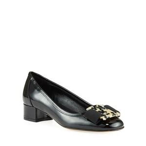 Sesto Meucci Huga Low Heel Patent Ornament Pumps Black Grossgrain Bow Le…